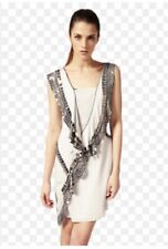 KAREN MILLEN Grey Silk Beaded Art Deco Downton Flapper Party Dress UK 14