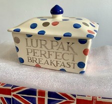 Rare 2006 Emma Bridgewater  Butter Dish Lurpack Breakfast Red Blue Silver Polka