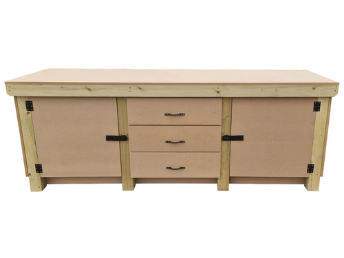 Wooden work bench with - , drawers