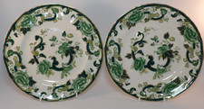 2 Masons Ironstone Mandalay Green Chartreuse 8 3/4" Lunch Salad  Plates VGC
