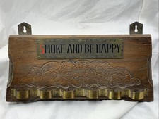 Vintage Wooden Pipe Holder Smoke and Be Happy Smoking Stand Pipe Rack