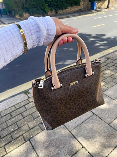 Dkny brown beige logo satchel - logo,