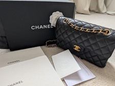 CHANEL Small Classic Double Flap Bag Black Caviar Leather with Gold Hardware