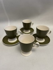 Carlton Ware 1960s Matt Olive Green & White OSLO Shape Coffee Cups and Saucers