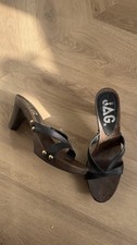 Y2K Wooden Heel Mules Black