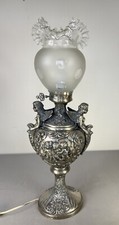 Antique Pewter Angel Lamp With