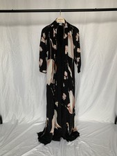 Vilshenko RT19 Black Silk V Neck Maxi Belted Dress with Floral Print 8UK