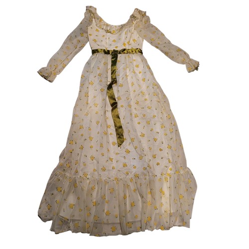Vtg white yellow flower green - yellow,
