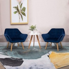 Luxe Velvet-Feel Accent Chair w/ Wide Arms Slanted Back Wood Legs