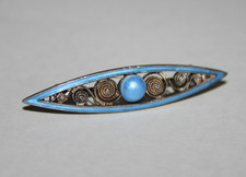Beautiful Antique Marius Hammer 930S Silver Blue Enamel Brooch Ornate Edwardian