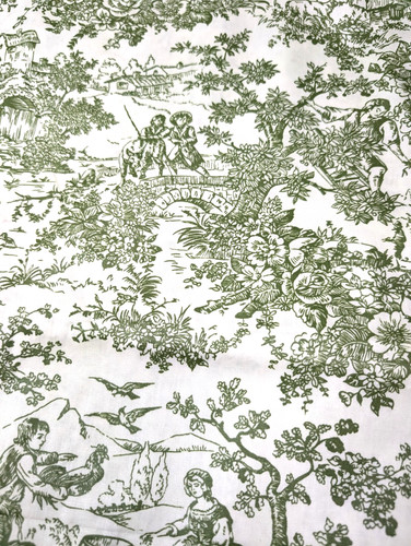 Vintage green cotton toile - green,