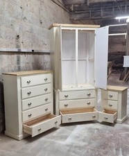 HANDMADE AYLESBURY IVORY+PINE 3 PIECE BEDROOM SET (WITH CUP HANDLES NOT FLAT-PAC