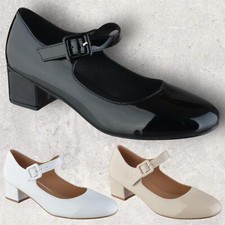 WOMENS BLOCK HEEL MARY JANE LADIES ANKLE STRAP WORK OFFICE COURT SHOES SIZE