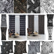 Eyelet Curtains Fully Lined Jacquard Pair Curtains & Cushion Covers Ring Top