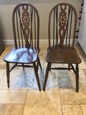 Pair Vintage Jaycee Windsor Dining Chairs  solid Elm Oak Wheel back Chairs