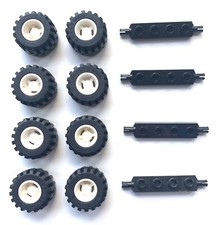 8 x LEGO Wheels Tyres Axles Bundle / Lot -White / Black Vehicle Parts 6014 2926