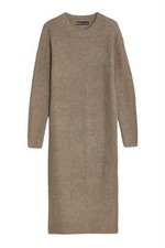 Ex M&S Womens Taupe Ribbed Jumper Dress Side Splits Midi Maxi length