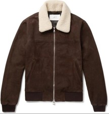 $1160 MR P STYLISH NAPPA SUEDE SHEARLING BOMBER JACKET S 36 46 ITALY SMALL