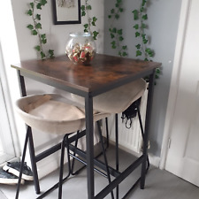 Tall Industrial Bar Table Square Breakfast Kitchen Table Rustic Brown Metal Legs