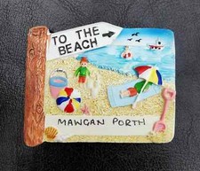 FRIDGE MAGNET 3D SOUVENIR MAWGAN PORTH CORNWALL ENGLAND SIGNPOST BEACH BOY RESIN
