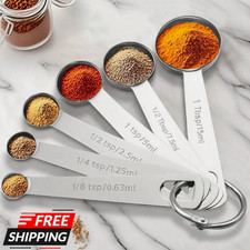 Stainless Steel Measuring Spoons Set 4.9″ Teaspoon Tablespoon Scoop Silver 6pcs
