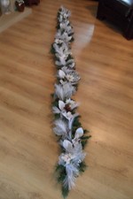 9 Foot Christmas Garland - White Silver Green - Handmade in the Uk