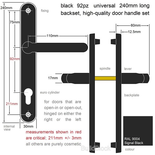 Door handles upvc black - handles, set