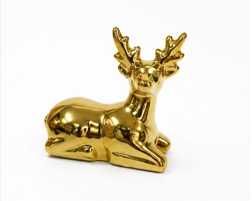 Gold reindeer figurine ceramic - reindeer,