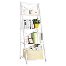 4 Tier Ladder Shelf Storage Shelving Unit Wooden Bookcase Shelves Space Saving