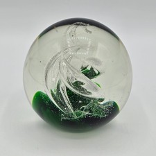 Vintage Art Glass Paperweight – Green Glitter Swirl Twist Design 7 cm Tall VGC