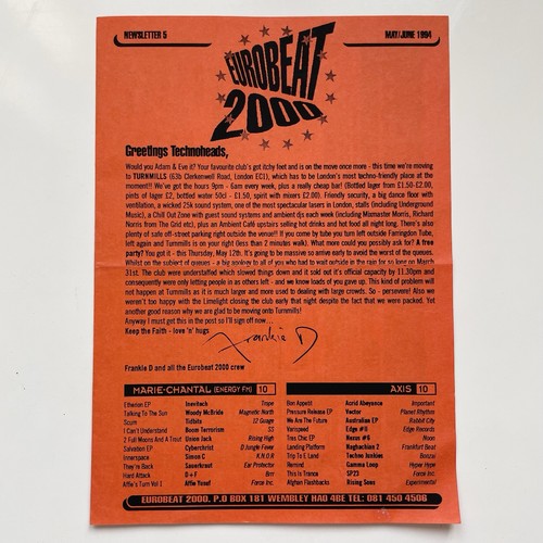 Eurobeat 2000 newsletter flyer - eurobeat,