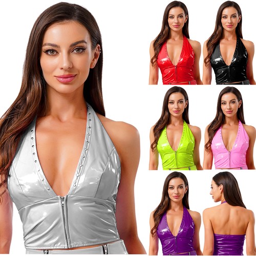 Womens faux leather neck - pu, v