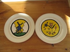 Vintage Bristol Ware Two Plates, Naive Handpainted Designs, Circa 1957-65