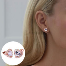 Timeless Rose Gold Heart Cubic Zirconia Women Stud Earrings 925 Sterling Silver