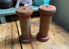 Pair of Vintage Wooden Industrial Textile Bobbins / Bobbin / Reels   refA