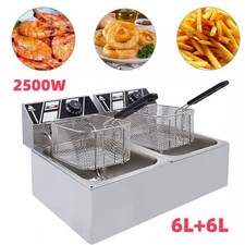 12L 2500W Commercial Electric Deep Fryer Fat Chip Dual Tank Home Kitchen UK New.