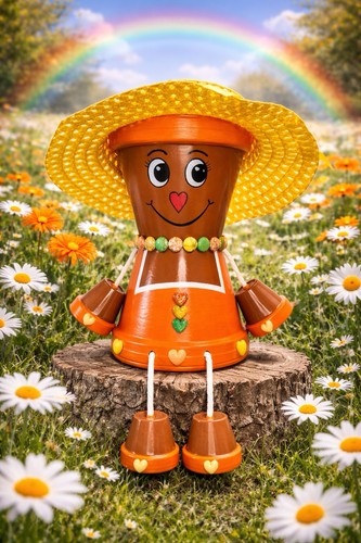 Hand painted flower pot lady - hand,