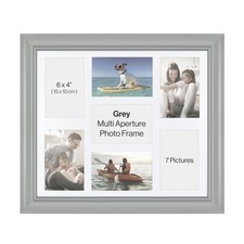 Grey 6x4 Multi Photo Frame Holds 7 Pics, Wall Mount Landscape/Portrait