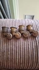 4 X Old Vintage Victorian Brass Brown Ceramic Castors Wheels Chairs Furniture