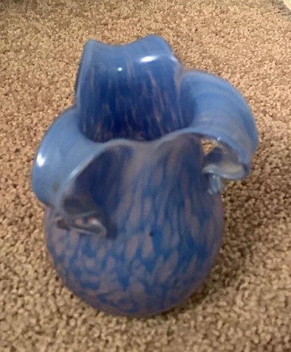 Blue swirl art glass - glass, vase