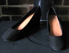 M&S Insolia Black Suede Look Mary Jane Court Heels Shoes Comfy Wide 7 40 40.5 VG