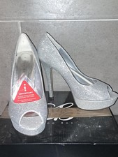 shoe box Platform open toe  glitter court shoes in silver  - uk size 6 - new 