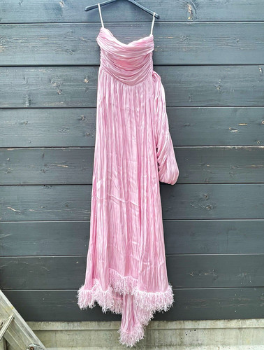 Shein pink satin ruched maxi - shein,