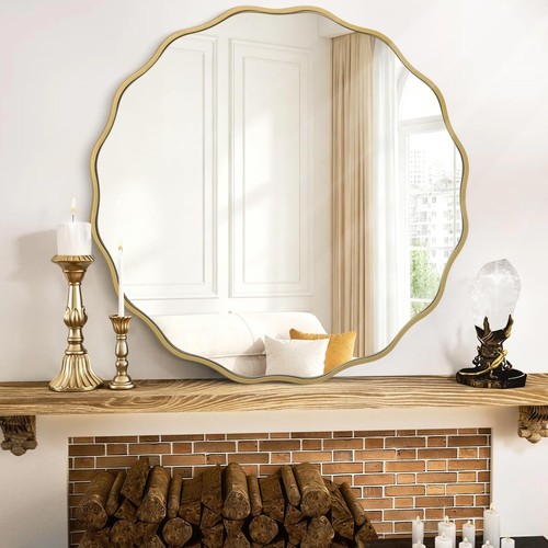Gold mirrors with wavy framed - with,