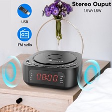CD Player Alarm Clock With Remote Radio USB Charger Dimmable Display
