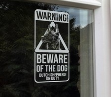 Warning: Beware of the Dog Sticker, Dutch Shepherd Car Window Sign Gift V21