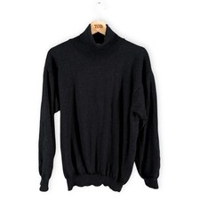 Mens Black 100% Wool Turtleneck Winter Jumper Sweater Top Size Large