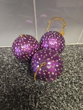 Purple DISCO BALL HANGING CHRISTMAS TREE DECORATION X3 bundle Vintage 3"×3"