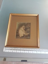 Edith SCANNELL Antique Crystoleum  Young Girl Picking Fruit. 22 x 25 cms.