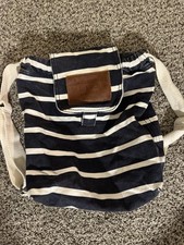 Abercrombie & Fitch Navy Blue and White Stripe Backpack with Adjustable Straps